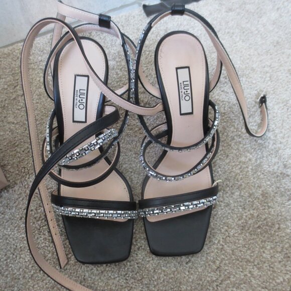 LIU JO Black Satin and Rhinestone Formal High Heel Sandals - Picture 8 of 9